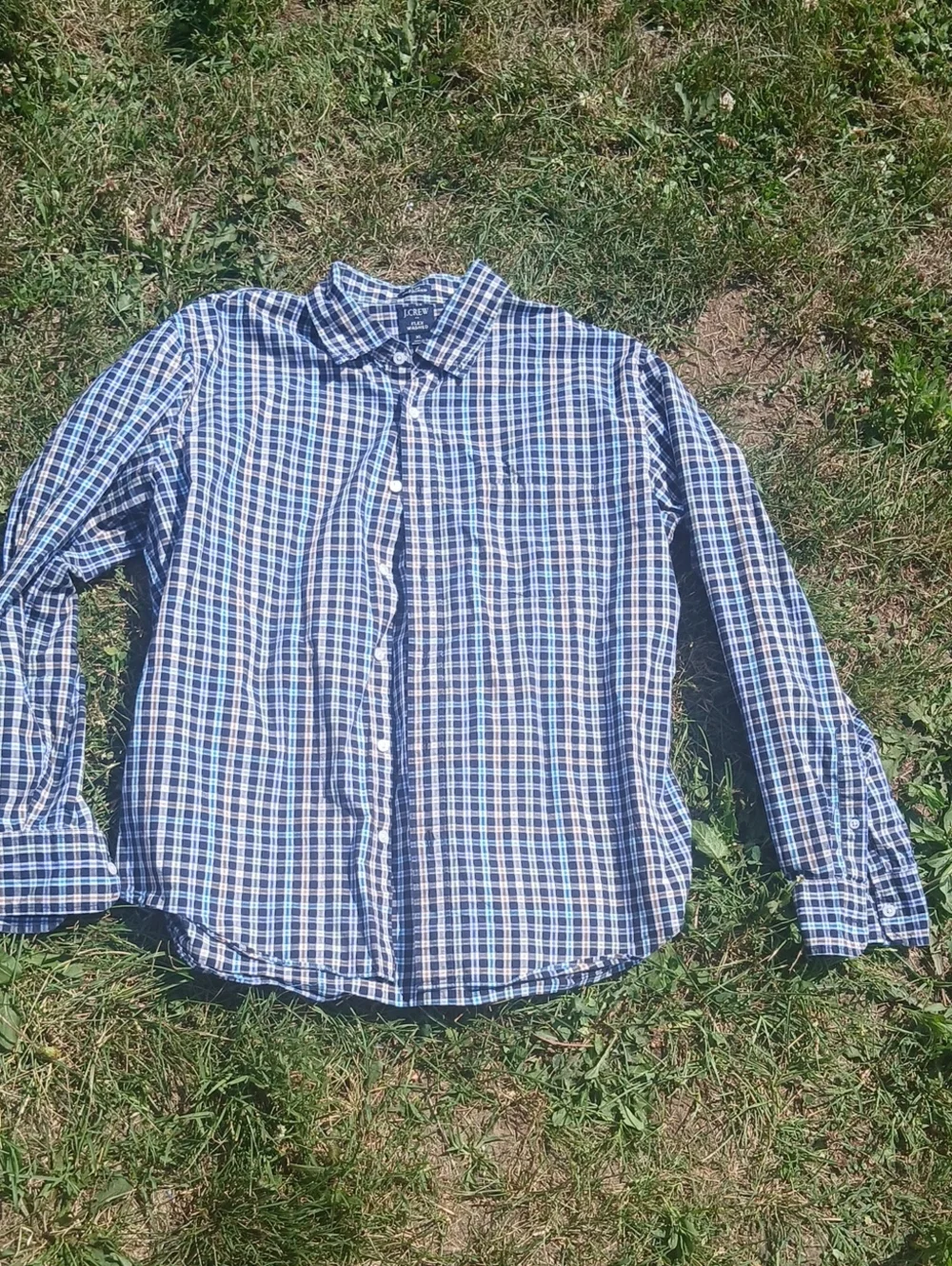 J. Crew Men’s Blue and White Plaid Button-Down Shirt